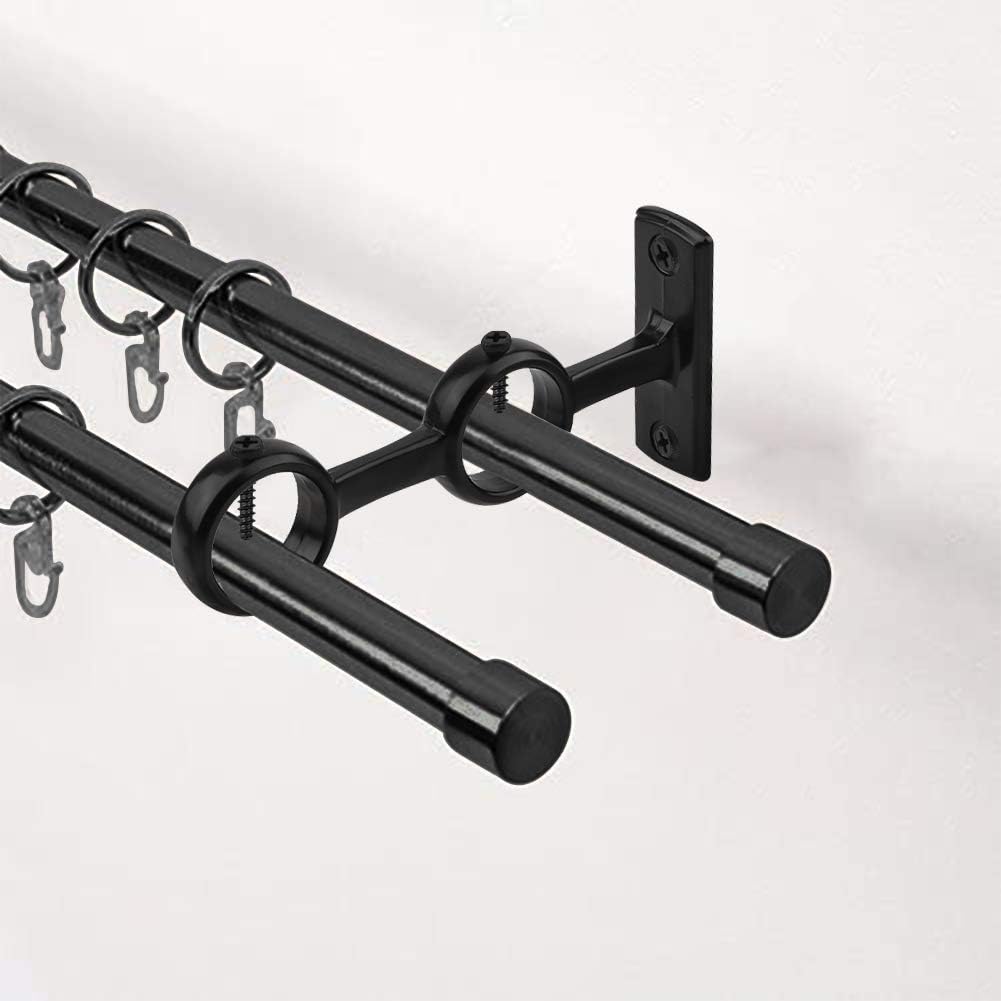 INCREWAY 2pcs Black Aluminium Adjustable Double Curtain Rod Brackets for Diameter Below 1", Silver - Image 5