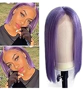 Lavender Bob Wig Human Hair, 13x1x5 T-Part Lace Front Wigs Human Hair Pre Plucked Glueless Wigs f...