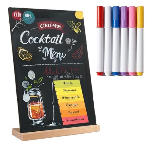 Soomuct Tableau noir A4 en ardoise, contient 7 craies liquides colorées, 157 étiquettes de couleur manuscrites et 1 chiffon de nettoyage, pour les fêtes, les décorations de table, les bars et les
