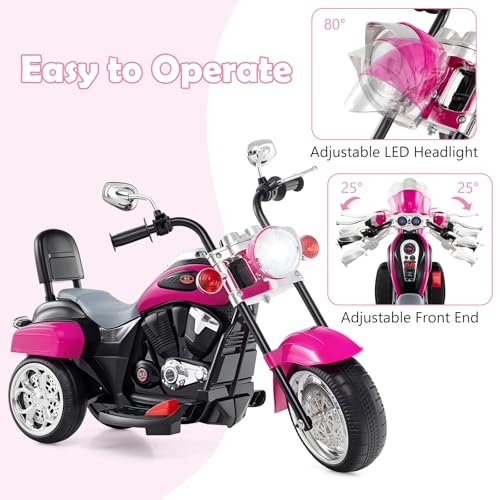 Image of Costzon 6V Ride on Chopper Kids Motorcycle with Horn, Headlight (Rose Red) | Battery Powered, 3-Wheel Stable Ride on Toys, Electric Toddler Motorcycle for Kids, Gift for Boys Girls