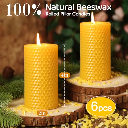 Image of Beeswax Pillar Candles,Non-Toxic Honeycomb Bees Wax Candle for Home,Yellow | 2x4 inch,6 Pack,120 H long clean Burning,100% Pure,natural unscented,smokeless,candle for home,emergency,prayer,dinner