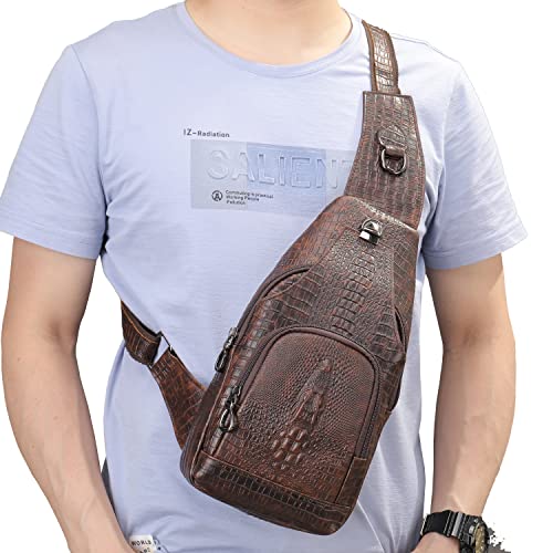 Leather Sling Bag Crossbody Backpack for Men WomenShoulder Chest Pack Multipurpose Casual Daypack (Black(crocodile pattern))3