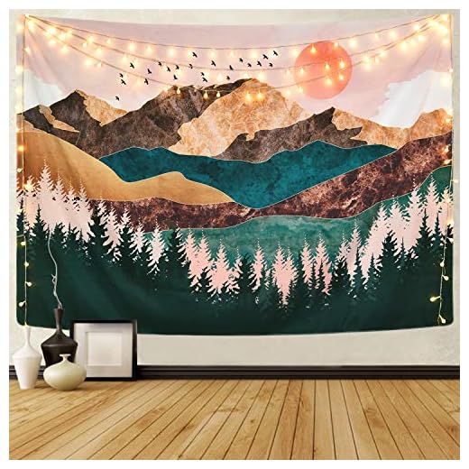 Krelymics Mountain Tapestry Forest Tree Tapestry Sunset Tapestry Nature Landscape Tapestry Wall Hanging for Room(51.2 x 59.1 inches)