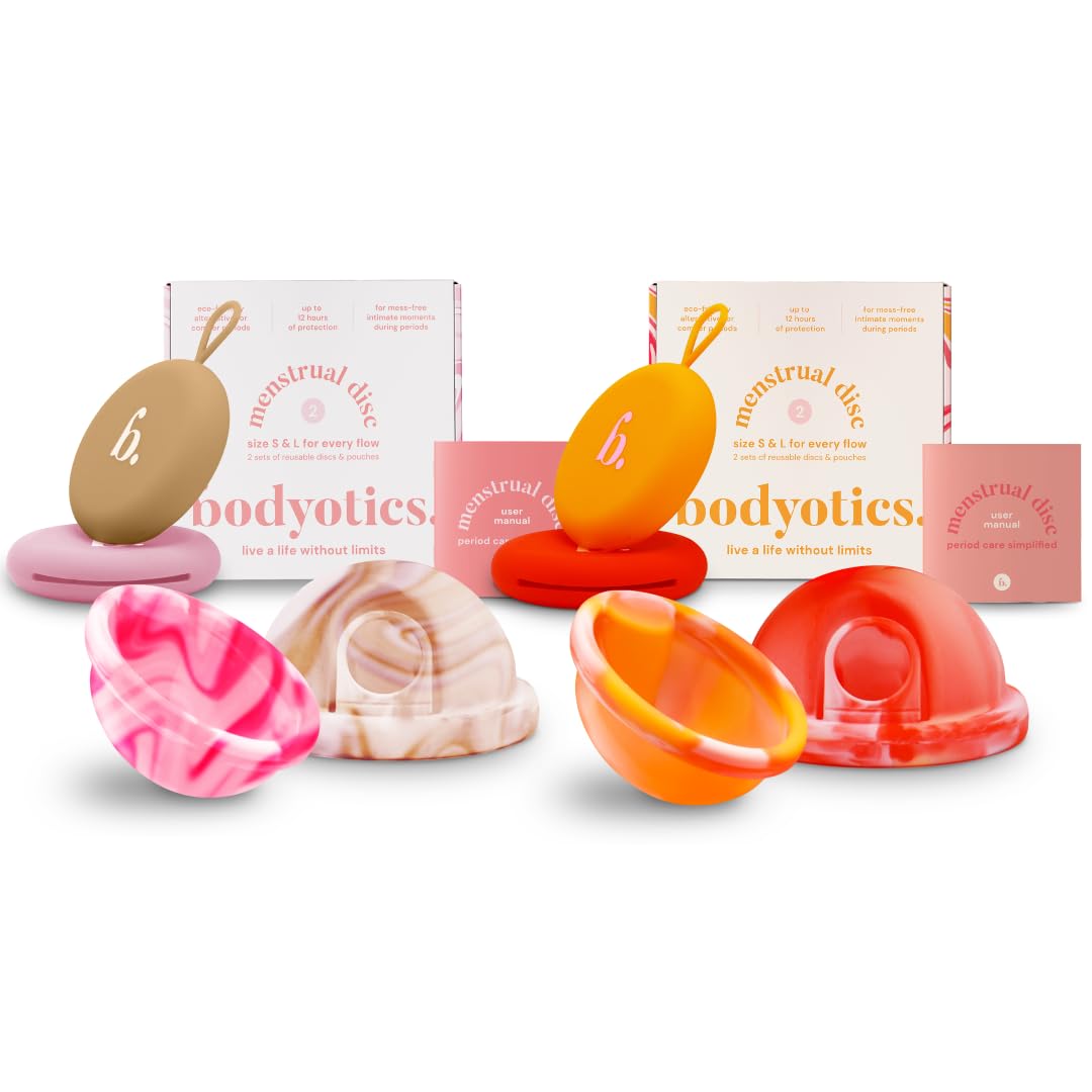 Reusable Menstrual Disc Value Pack (Set of 4) - Wear Up to 12 Hours - Sustainable Alternative to Cups, Tampons, and Pads - Leak-Proof Design for Light or Heavy Flows - Small & Large Sizes