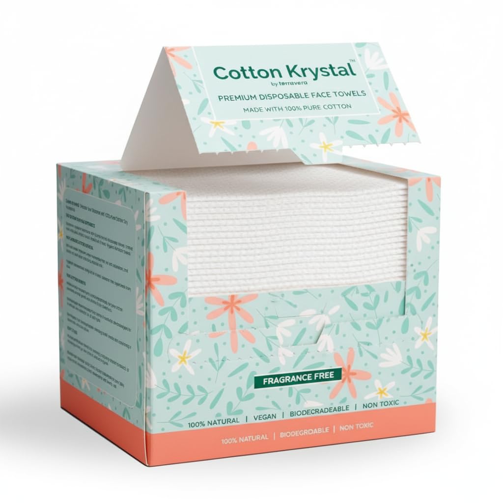 Cotton Krystal Disposable Cotton Face Towels – Super Soft Face Dry Wipes, Hypoallergenic Makeup Remover Wipes, for All Skin Types Incl. Sensitive Skin