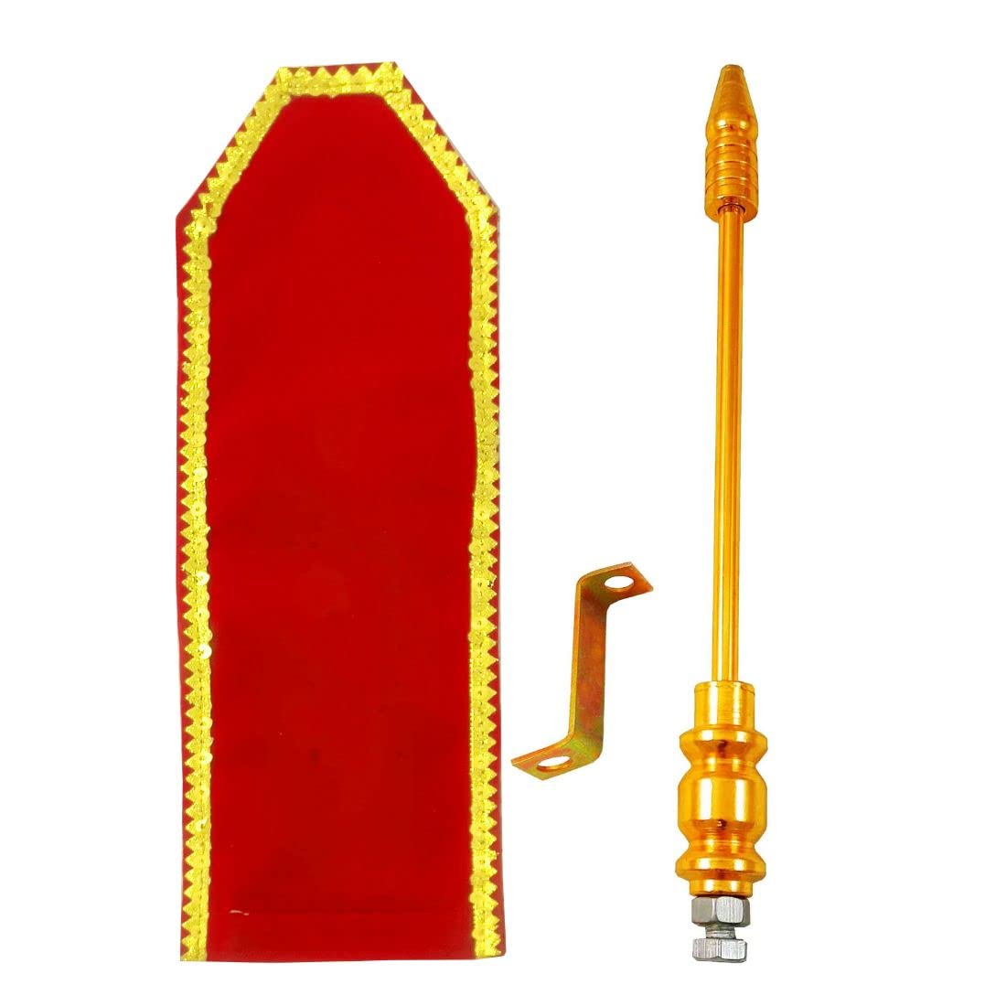 KIING Golden Car Flag With Bracket and Cover (Red Velvet With Golden Border) for All Car Models/Judgement Rod/Corner-image-45