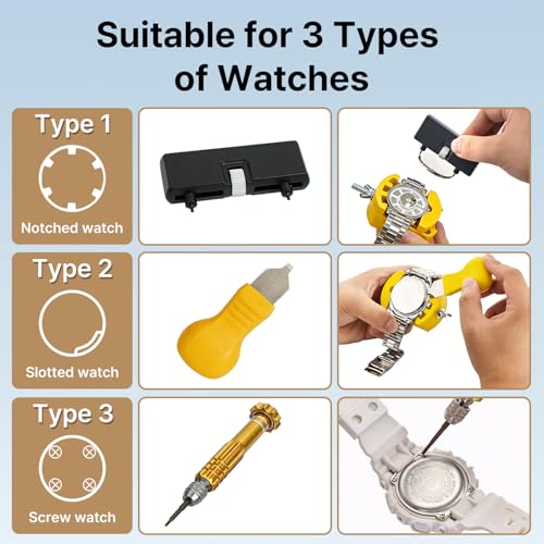 Image of EasyTime Watch Case Opener Tool: Battery Replacement Kit for Back Removal | Complete Watch Back Remover Tools - Easy to Repair Your Watch with Screwdriver & Instructions - No Extra Help or Cost Needed