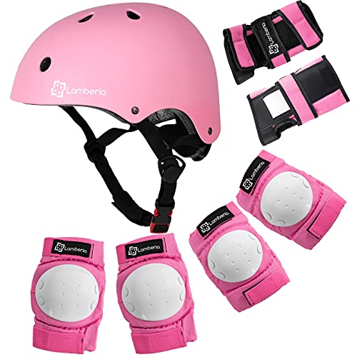 Lamberia Kids Bike Helmet Adjustable Toddler Helmet with Kids Protective Gear Set Knee Pads Elbow Pads Wrist Guards for Ages 3-8 for Youth Outdoor Sports Skateboarding, Scooter,Biking,Roller Skating
