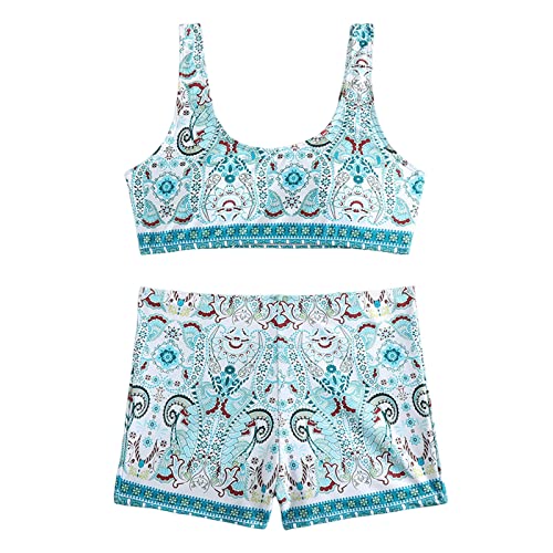 Trajes de Baño Mujer Verano 2026 Bikini Volantes Bikini de Ángulo con Abertura Estilo Étnico Brasileño con Estampado Definitivo Europeo Y Americano Sin Tirantes Mujer Sujetador (Green M)