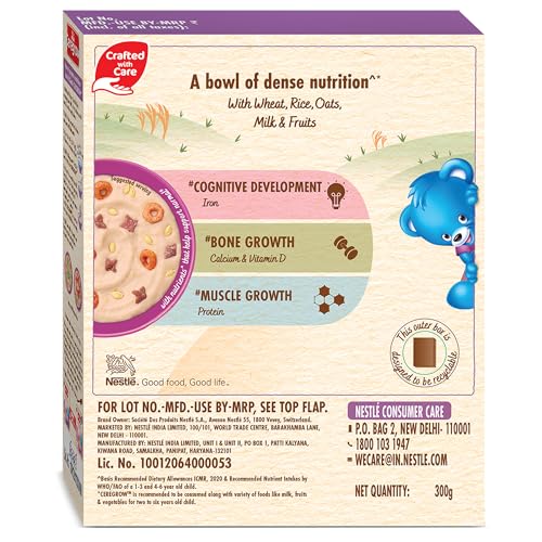 Image of CEREGROW Multigrain Cereal with Milk & Fruits, From 2-6 years, With Iron, Protein, Calcium, 19 Nutrients, Instant Cereal, 300g, Bag-in-box Pack