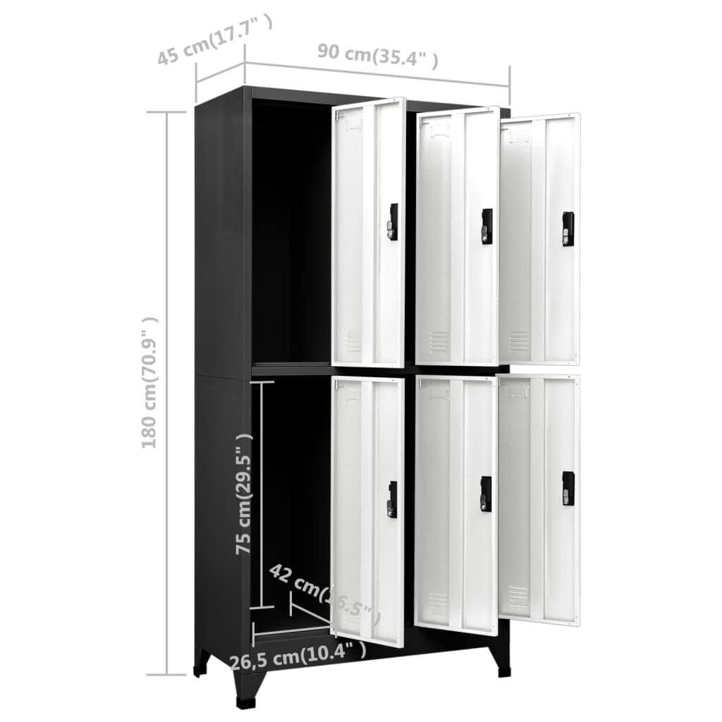 vidaXL Armadietto con Serratura Antracite e Bianco 90x45x180cm Acciaio