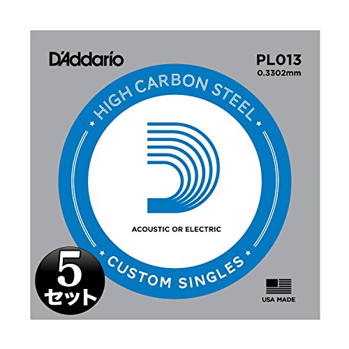 D'Addario �_�_���I �G���L�M�^�[/�A�R�[�X�e�B�b�N�M�^�[�p�o���� Plain Steel .013 PL013 5�{�Z�b�g �y�������K�i�z