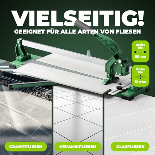 BOLKERS® ProCut S 600 Fliesenschneider - Fliesenschneider 600mm Schnittlänge - präzise Schnitte dank Wolframcarbid-Schneidrad mit Kugellager - Flisenschneidmaschine mit magnetischem Brechstempel