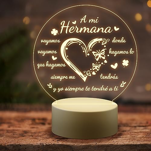 PRSTENLY Regalo Hermana, Lámpara de Acrílico Regalo para Hermana Mujer Amiga de Cumpleaños Navidad San Valentin