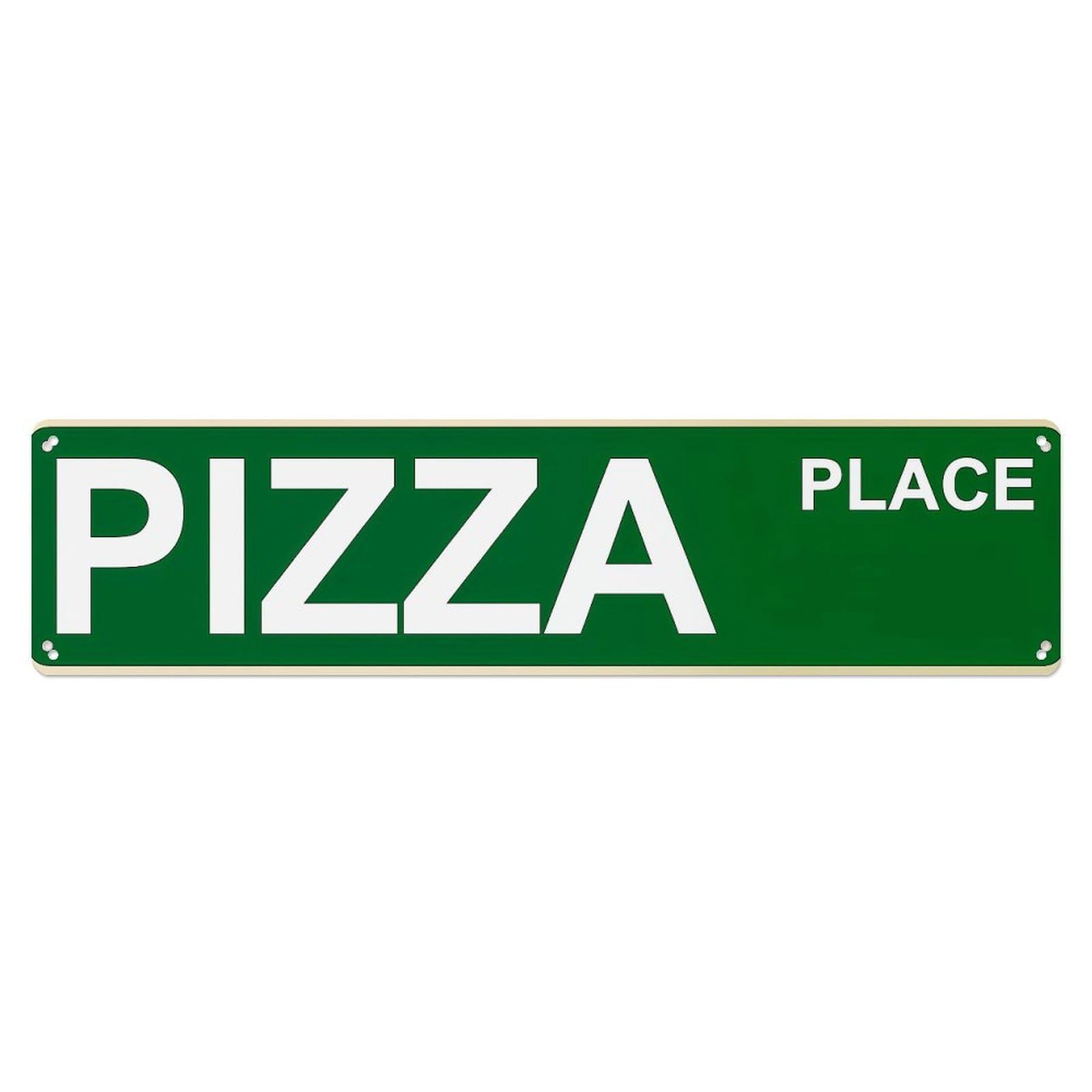 Jdyaojiesheng Vintage Green Background White Text Pizza Place Tin Sign Retro Metal Wall Decor Metal Poster, Home Bar Garage Farmhouse Cafe Wall Art Decoration 4X16inch