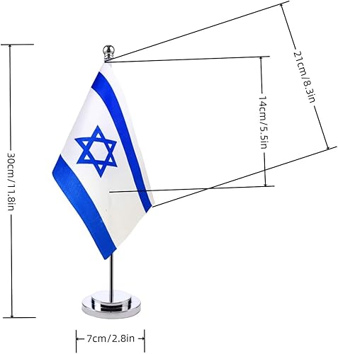 Miniatura 2 de Bandera de mesa israelí de escritorio de Israel con base de soporte de acero inoxidable de 11.8 in, banderas de escritorio para veteranos, oficina,