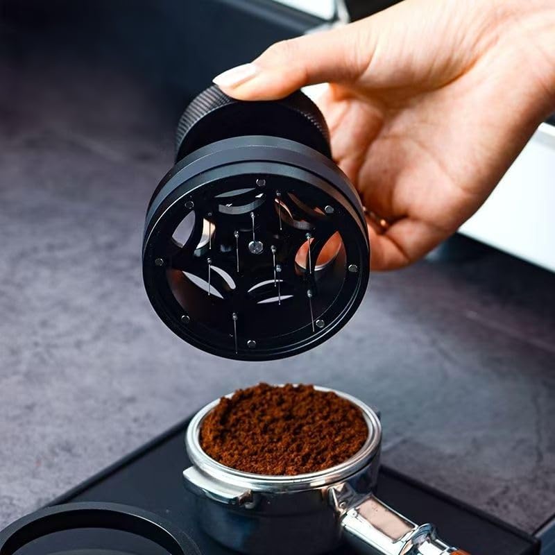 54mm WDT Tool 8-Needle Espresso Stirrer with Adjustable Height Dosing Funnel & Walnut Handle Compatible with Breville BES870/BES875/BES878/BES880