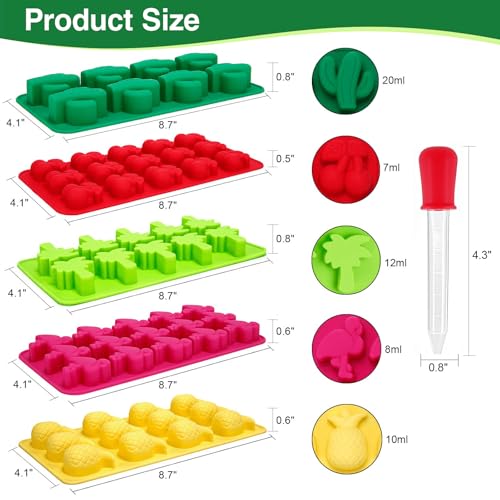 Fewo 5 Pack Hawaiian Tropical Themed Ice Cube Tray Summer Silicone Molds for Chocolate Candy Gummy Fruit Snack Fat Bomb Jello Mini Soap Crayon Melt (Cactus Pineapple Flamingo Coconut Tree Cherry) by Fewo - Used condition - Image 3