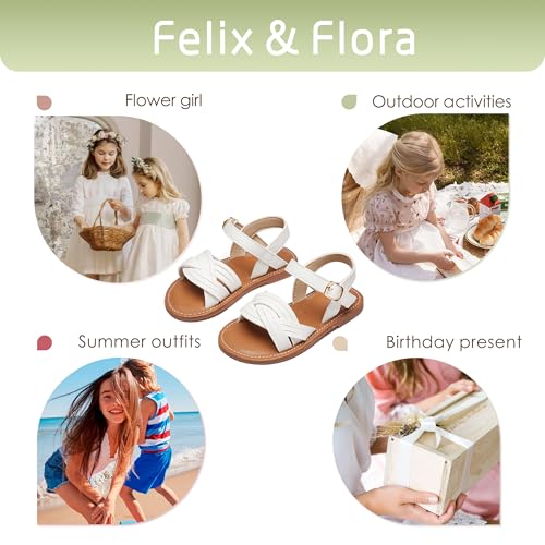 Image of Felix & Flora Toddler Girl Sandals -Flower Girl Dress Shoes Open Toe Little Kid Flats
