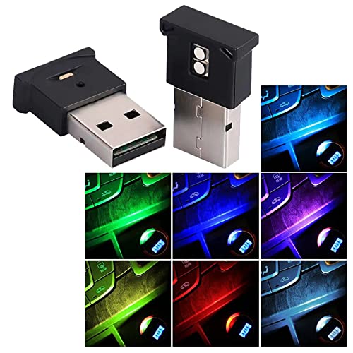 yonwait 2 PCS Mini USB LED Light, 8 Colors RGB Car LED Interior Lighting DC 5V Smart USB LED Atmosphere Light, Laptop Keyboard Light Home Office Decoration Night Lamp, Adjustable Brightness
