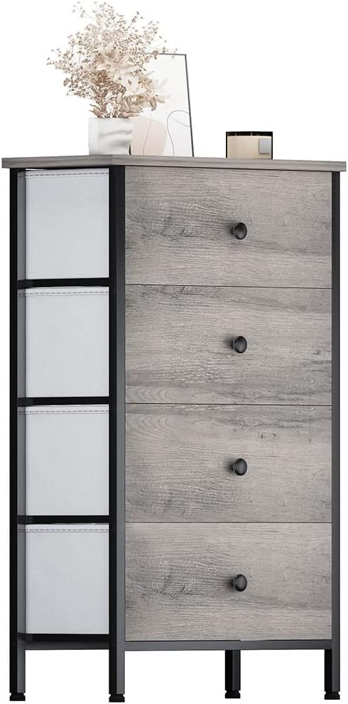 BOLUO Dresser for Bedroom 4 Drawer Dressers & Chests of Drawers Small Fabric Storage Tower for Closet Nursery Baby Kids and Adult Modern Grey