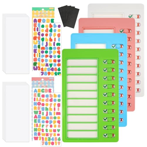 4 tabelle per le faccende dei bambini, lista delle cose da fare, tabellone per appunti portatile, bacheca per lista di controllo fai da te, con 10 fogli bianchi sostituibili e 2 alfabetizzatori per