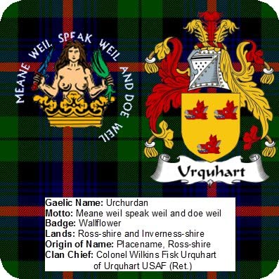 Multicolor Set Of 6 Scottish Clan With Crest Coat Of Arms Details And Tartan Depicted Urquhart Aluminium Coasters