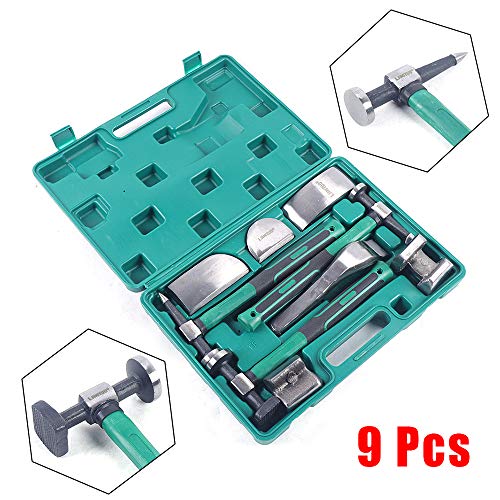 Hteedy 9 Pcs Auto Body Panel Fender Hammer Dolly Set Sheet Metal Repair Tool Kit Dent Repair Tools Car Sheet Metal Shaping Movable Car Body Corrector Kit #TOP1