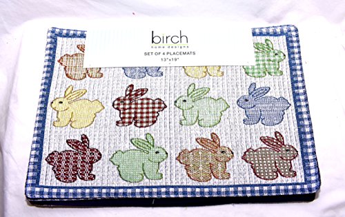 New 4pc Set of Multi Color Bunny Rabbits Fabric Kitchen Placemats