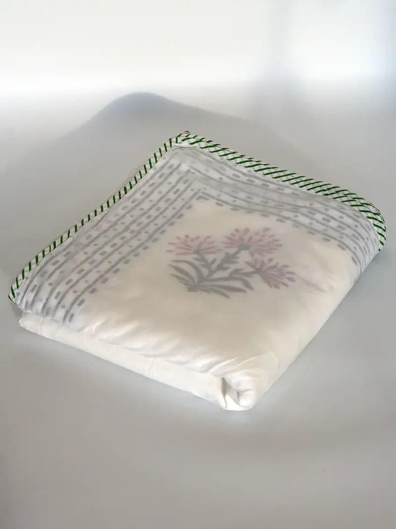 Verona Muslin Dohar, Cotton, Floral Pattern, Hand-Block Printed, Lightweight, All Season (Double)-image-9