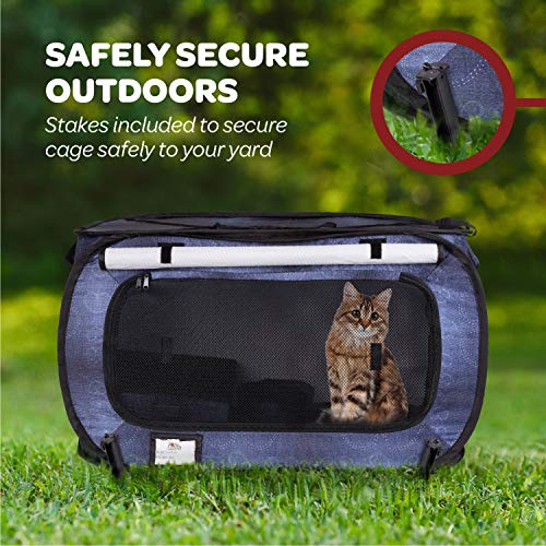 CHEERING PET, Stress Free Cat Cage, Portable Cat Condo Cage, Collapsible Travel Litter Box, Foldable Feeding Bowl,Feather Teaser and Ball, Carrying Bag, Extra Large 32" X 19" X 19" (DENIIM) - Thumbnail 5