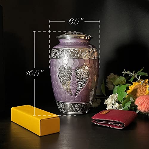 Image of Purple Urn for Human Ashes Adult Female and Male - Elegant Large Cremation Urns with Angel Wings, Decorative Funeral Memorial Burial Urn