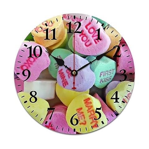 LRMMOTR Wall Clocks Valentine's Day Candy Hearts Battery Operated Silent Non-Ticking Clock Decorative for Home Kitchen Living Room Office (10 Inch) Cover