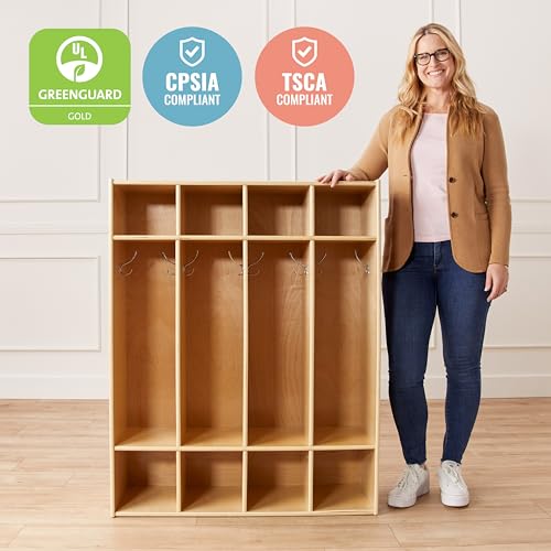 Image of ECR4Kids Streamline 4-Section Coat Locker with Cubby Storage, Classroom Furniture, Natural