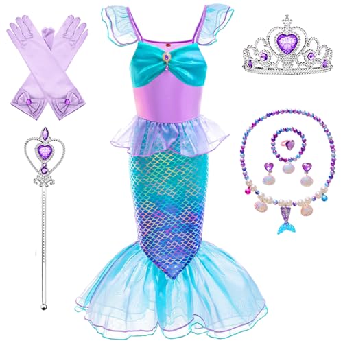 Kosplay Niñas Disfraz de Princesa Sirena con Peluca y Accesorios Vestido de Ariel Princesa Vestido de Sirena Cumpleaños Fiesta Navidad Halloween Carnaval Cosplay Vestirse Chica 100-150