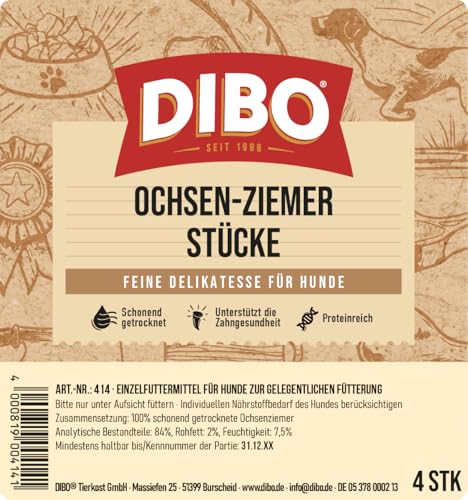 DIBO Ochsenziemerstücke, 12cm, 4 Stück, der kleine Naturkau-Snack oder Leckerli für Zwischendurch, Hundefutter, Qualitätskauartikel ohne Chemie von DIBO