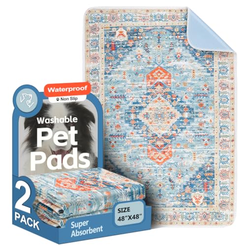 Image of Washable Pee Pads for Dogs, 2 Pack Reusable Puppy Training Pads 48 inchx48 inch Super Absorbent Waterproof Dog Training Pads, Non-Slip Potty Pads, Whelping Pads Litter Mat Blue /Mix