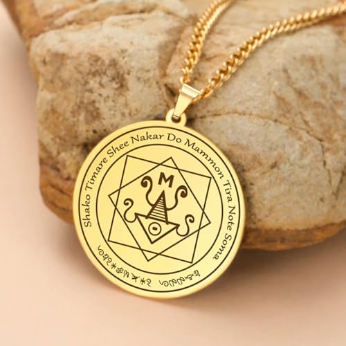Mammon Talisman Pendant Necklace, 38mm Gold Medallion, 60cm Chain, Stainless Steel3