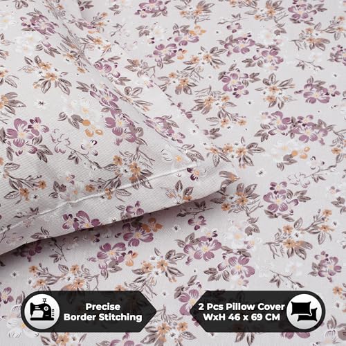 Image of Story@Home 190 TC Cotton Double Bedsheet Set with 2 Pillow Covers | Soft Breathable Fabric | 250 x 225 cm Double Bed Sheet | Light Pink & Brown Floral Printed Bedding for Bedroom