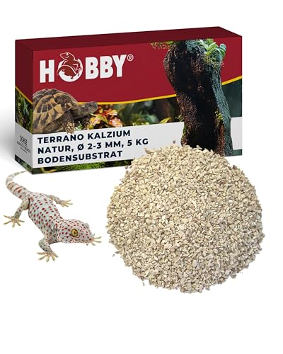 HOBBY Terraristik Terrano Kalzium I 5 kg, 2-3 mm Durchmesser I Bodensubstrat für Echsen, Schlangen und Schildkröten I natürlicher Bodengrund für Terrarien mit Calcium I Substrat für Terrarium