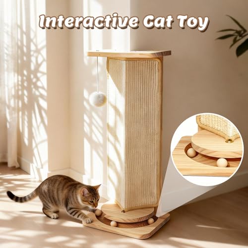 Couch Cat Corner Scratcher with Interactive Ball Toys for Cat, Replaceable Sisal Scratch Pad, Kitten Wall Scratcher for Couch, Wall Furniture Protector 25'' — view 2