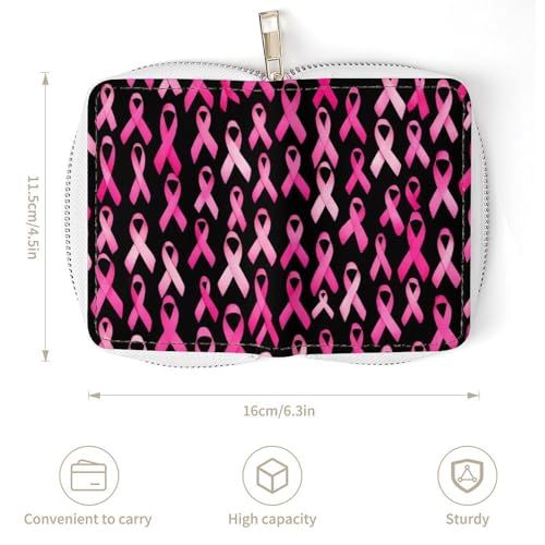 Womens Credit Card Wallet, Portable Mini Zipper Purse Breast Cancer Awareness Ribbons Pink Card Holder Pu Leather Travel Organizer Bag3