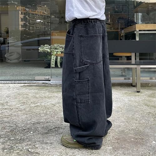 Men's Casual Loose Fit Jeans Streetwear Baggy Wide Leg Hip Hop Denim Pants Multi-Pockets Cargo Jean Trousers2