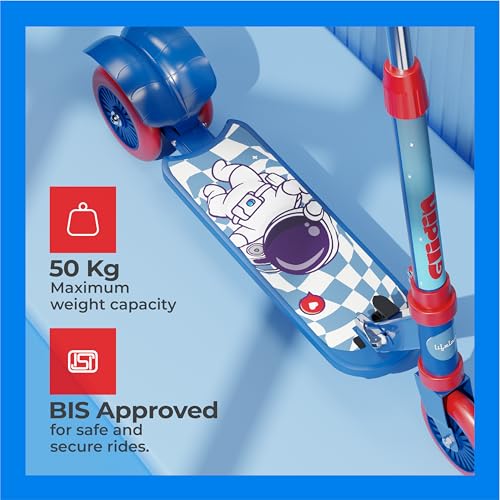 Image of Lifelong Foldable Kick Scooter for Kids 3+ Years | Adjustable Height, Side Stand | 3-Wheel Baby Scooter for Boys & Girls | 50kg Capacity | Outdoor Toy, Ride-on, Skating Fun | Blue & Red