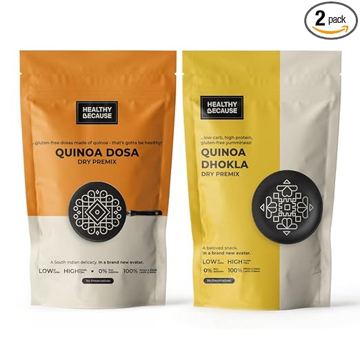 Healthy Because Quinoa Dhokla Premix 500 Gm and Quinoa Dosa Premix 500 Gm - | Instant and Healthy Dosa Mix for Breakfast | No Rice, No Preservatives | Diet Food for Weight Loss Combo Pack of 2