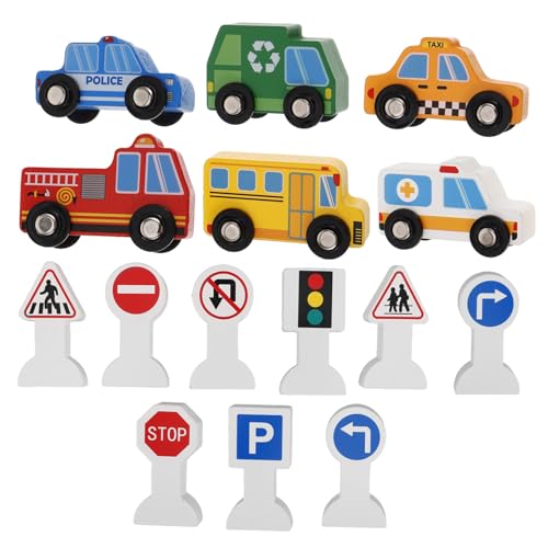 Jeu de voiture en bois WOONEKY et panneaux de signalisation pour enfant