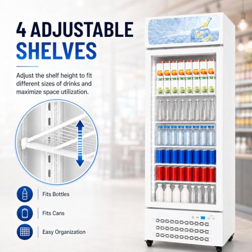 Image of Commercial Refrigerators, Beverage Fridge with Glass Door, Double Front Panel Design, Mobile Display Merchandiser