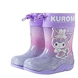 クロミ マイメロディ シナモロール キッズ レインシューズ レインブーツ 紐付き 長靴 女の子 滑り止め 柔らか キャラクター 梅雨対策 雪対策 通園 通学(パープル・紐付き,17cm)
