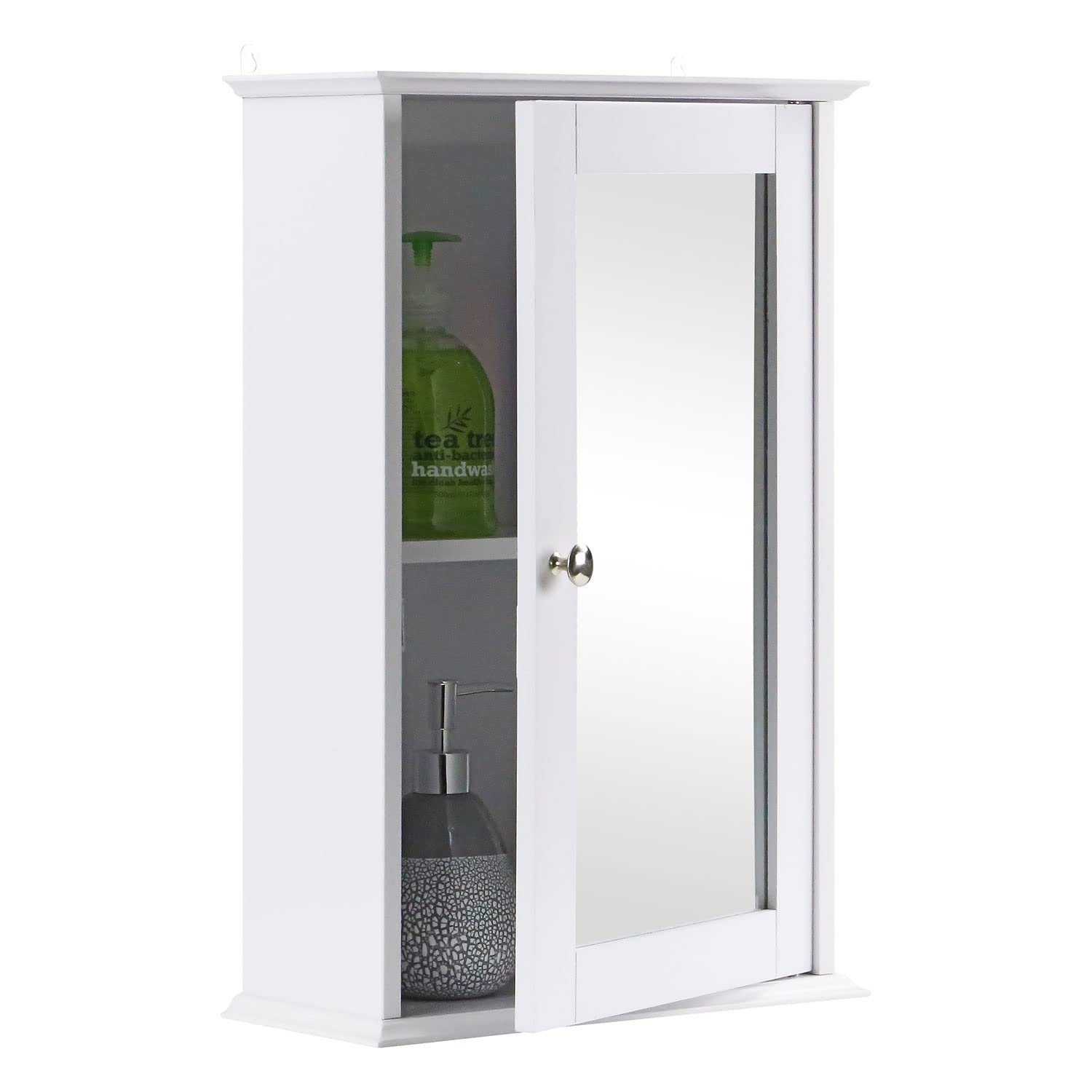 Taylor & Brown Single Door Mirrored Bathroom Cabinet Storage Cupboard Organiser Wall Mounted Mirror Cabinet with Adjustable Shelf, White 34cm x 15cm x 53cm โ image 1