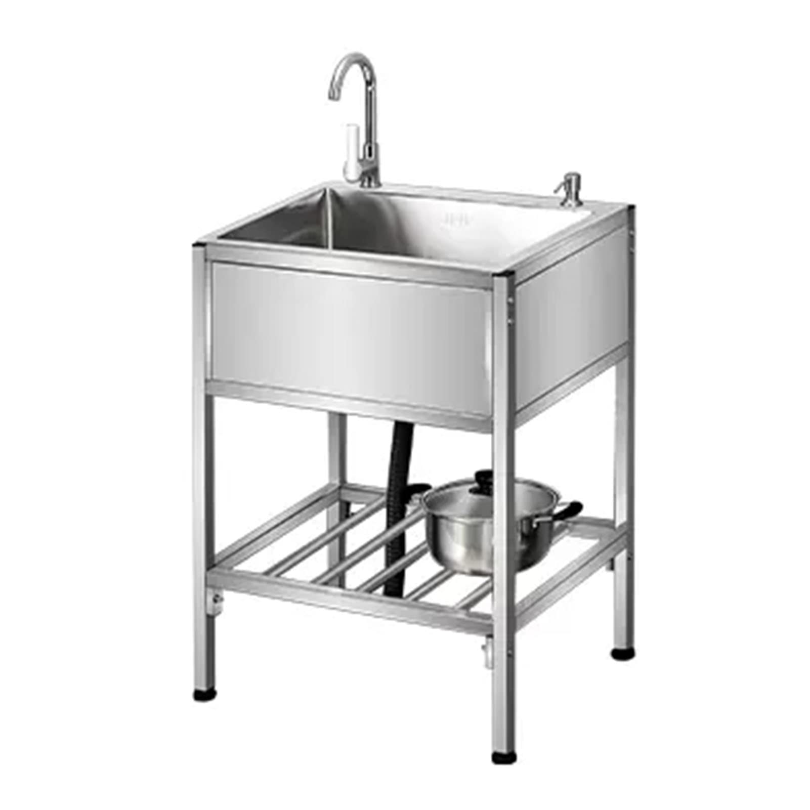 TAXXII Freestanding Kitchen Sink Outdoor Mobile Commercial Double Basin 2 Compartment with Faucet Suitable for Garage, Restaurant, Laundry Room